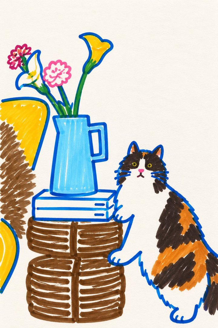 Naive Broad-Marker Cat Illustrations