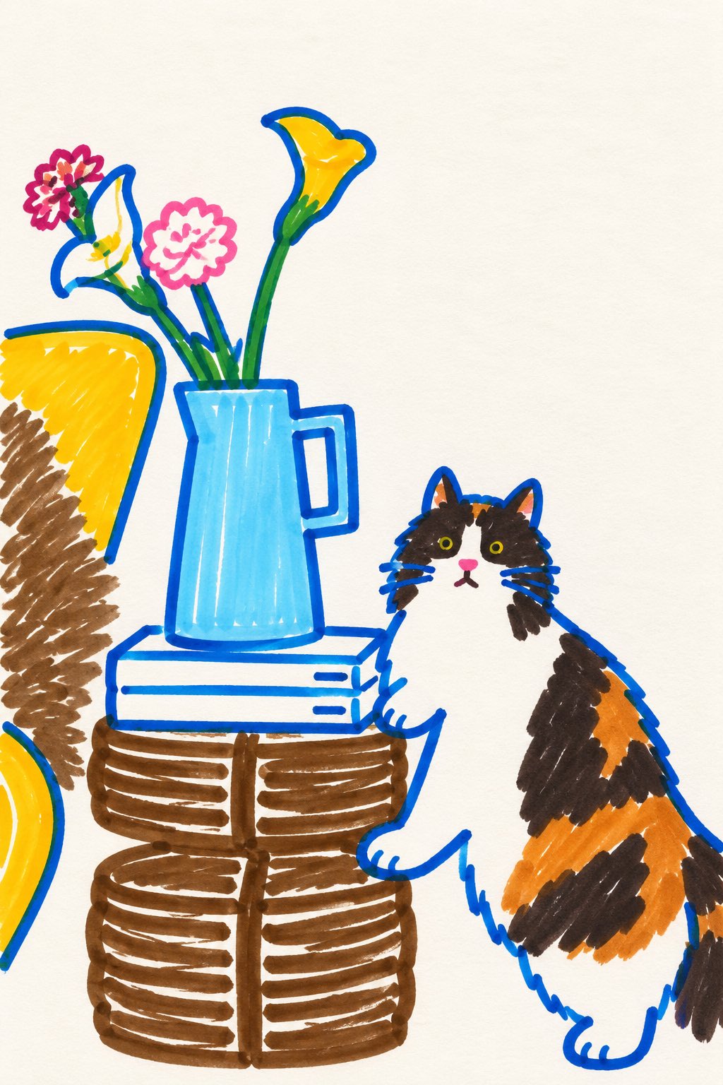 Naive Broad-Marker Cat Illustrations